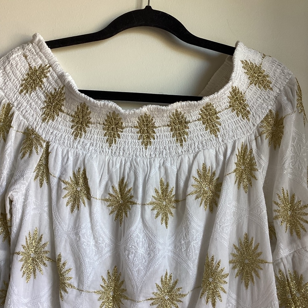 Boston Proper Metallic Detail Off-The-Shoulder Dress Womens Small White Gold - Picture 3 of 15